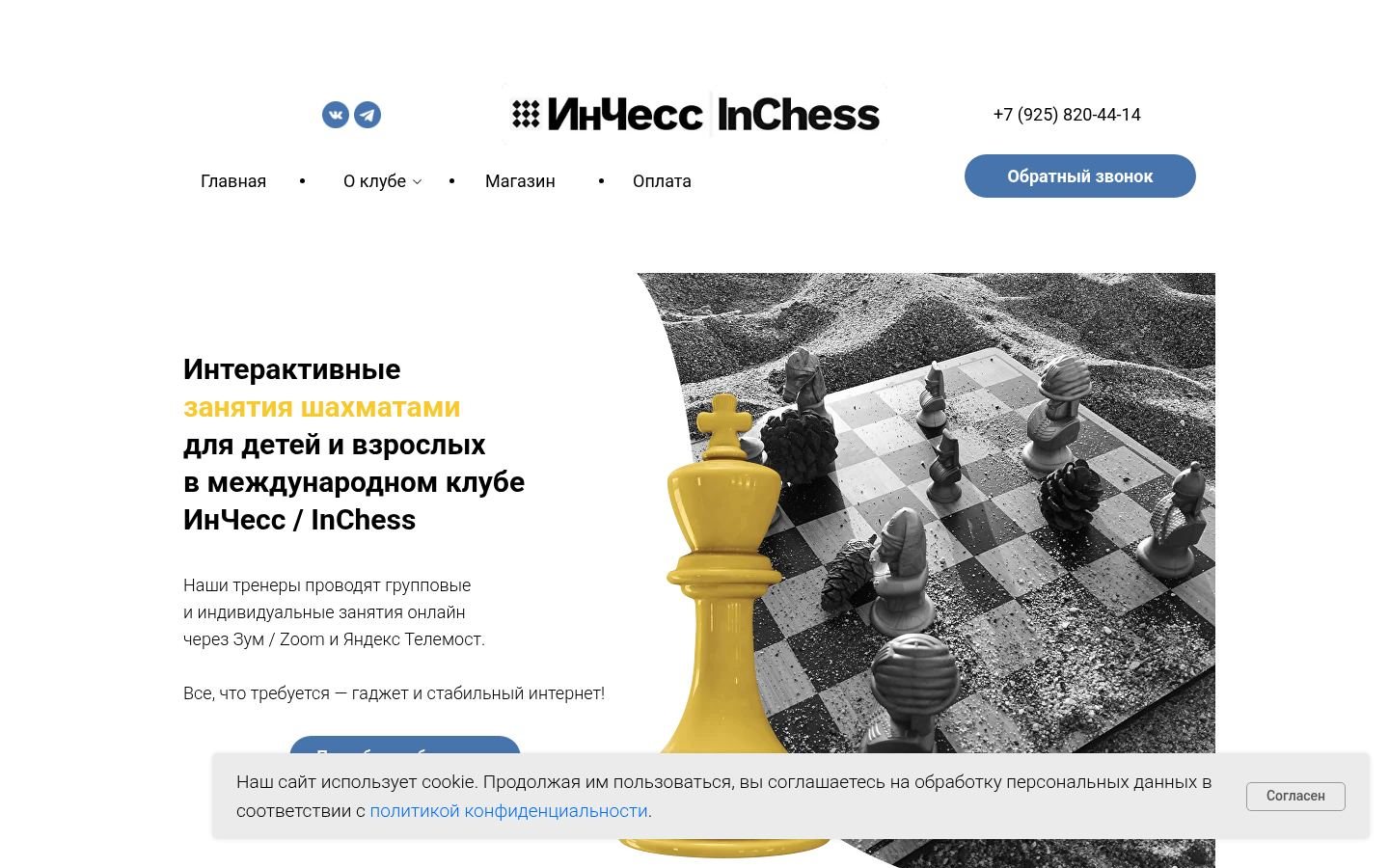 Снимок главной страницы inchessclub.ru